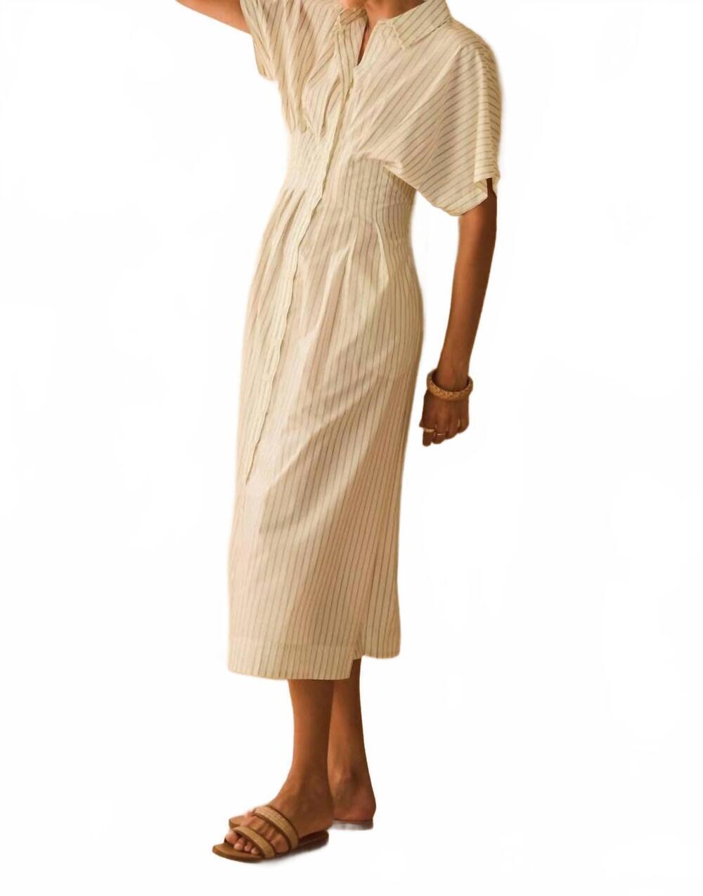 NEW ODDI stripe cotton midi dress in ivory